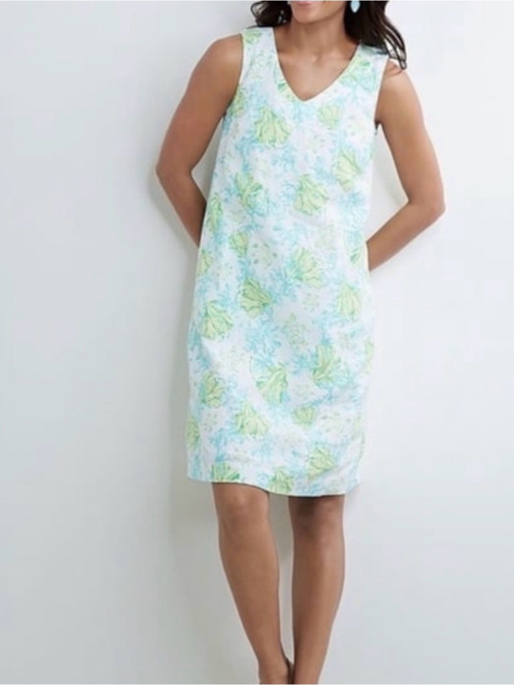 J.Jill Love Linen Sea Turtle Coral Shift Dress Small White Coastal Beach